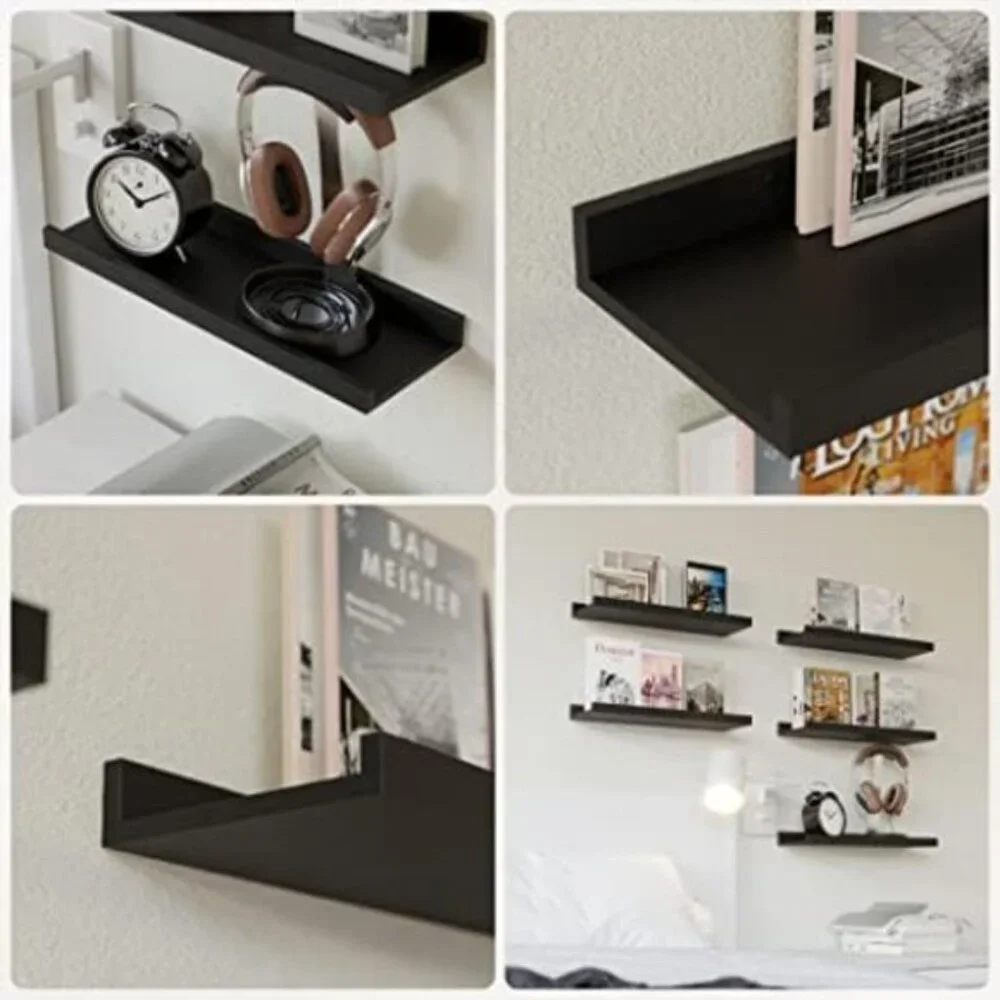 New Set of Floating Wall Shelves, Black Picture Ledge Shelf for Home Decor